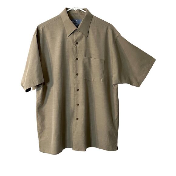 Kenneth Cole Reaction Shirt Mens Size L Tan Short Sleeve Button Up Collar Pocket - Picture 1 of 9